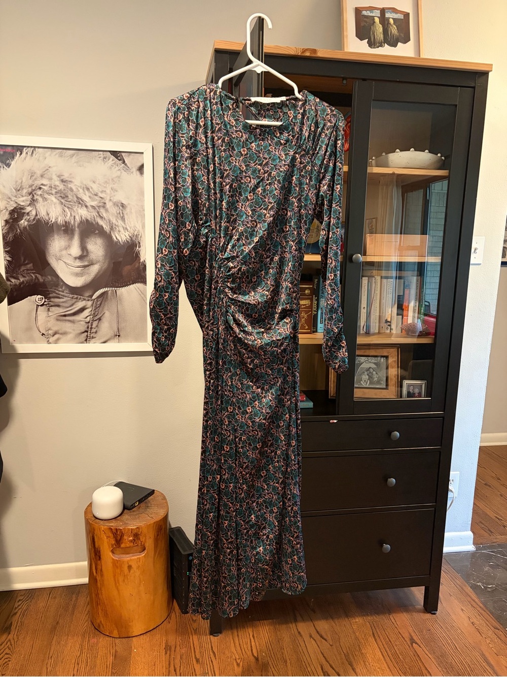 Astr Floral Print Long Sleeve Silk Maxi Dress